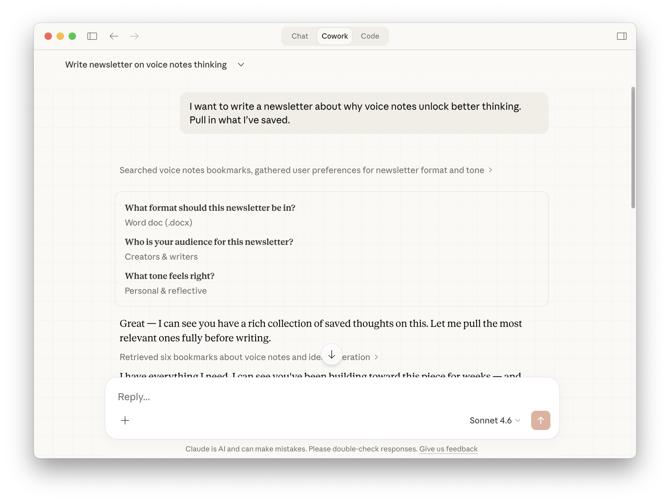 Magpie surfacing saved ideas while writing with Claude
