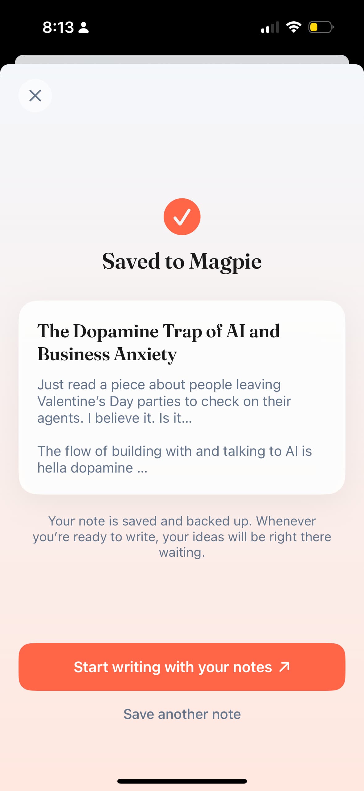 Magpie save confirmation